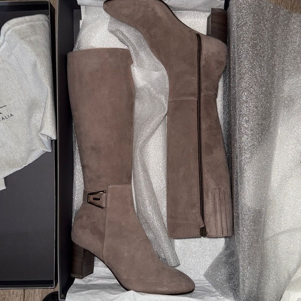 New Aquatalia Ventura Suede Taupe Knee-High Boots8M
